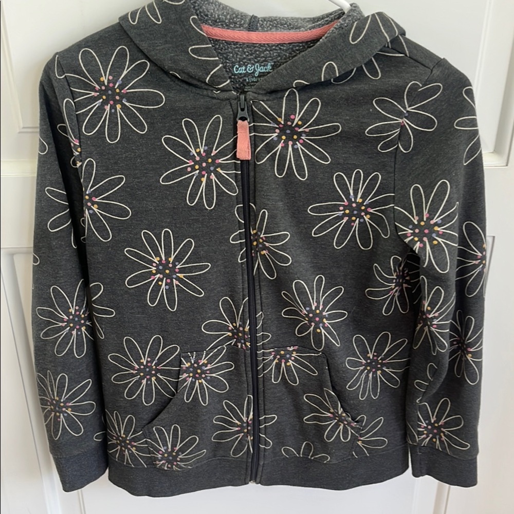 Cat & Jack Charcoal Floral Zip-Up Hoodie